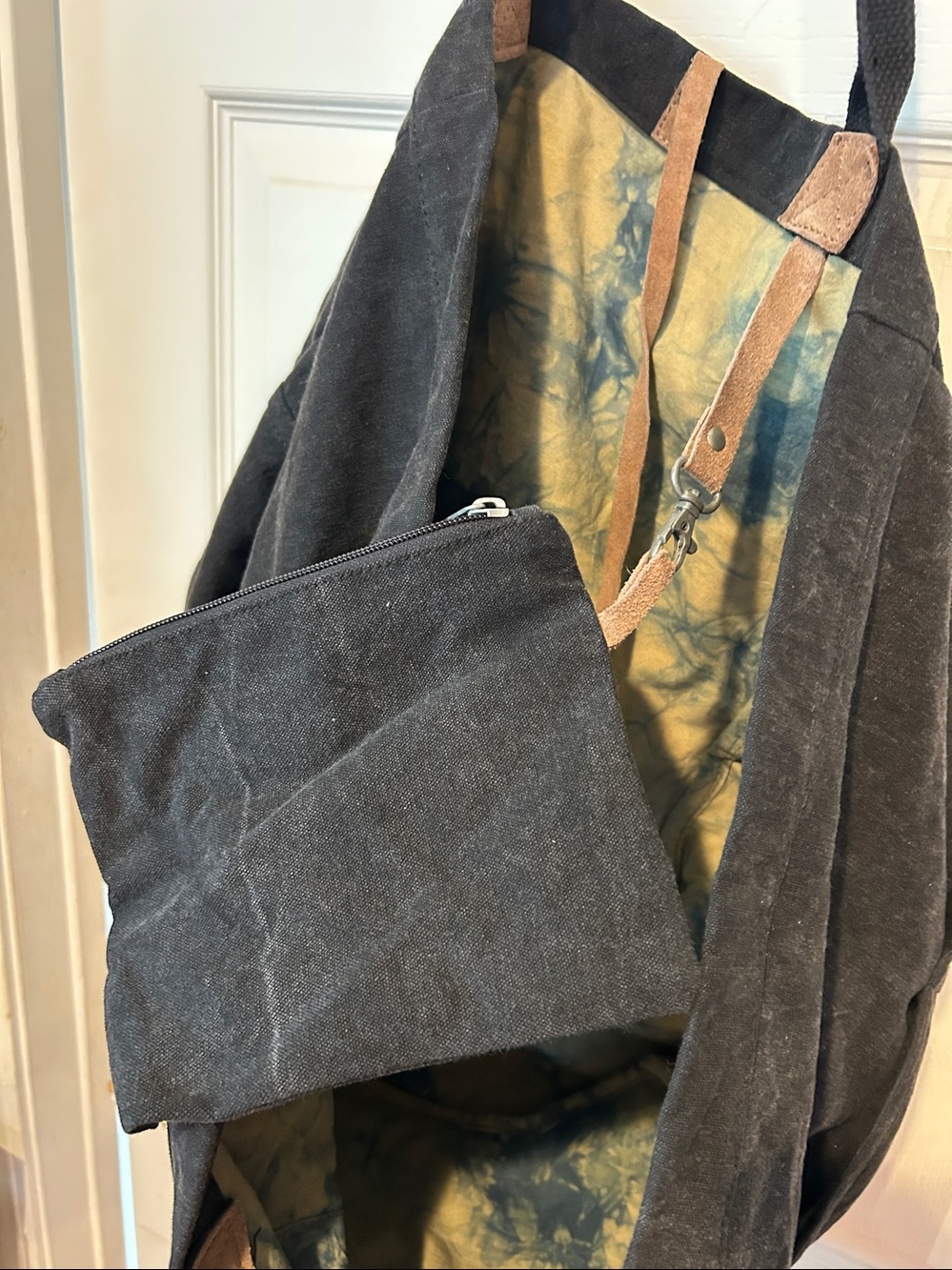 We The Free Black Canvas Tote with Brown Accent Patches - Picture 5 of 5
